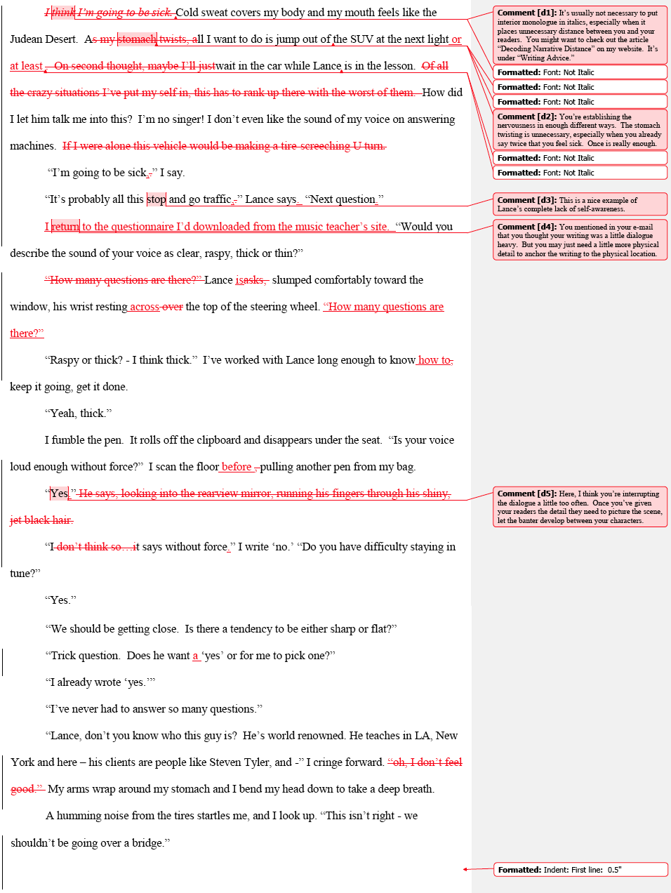 sample of line editing - during editing