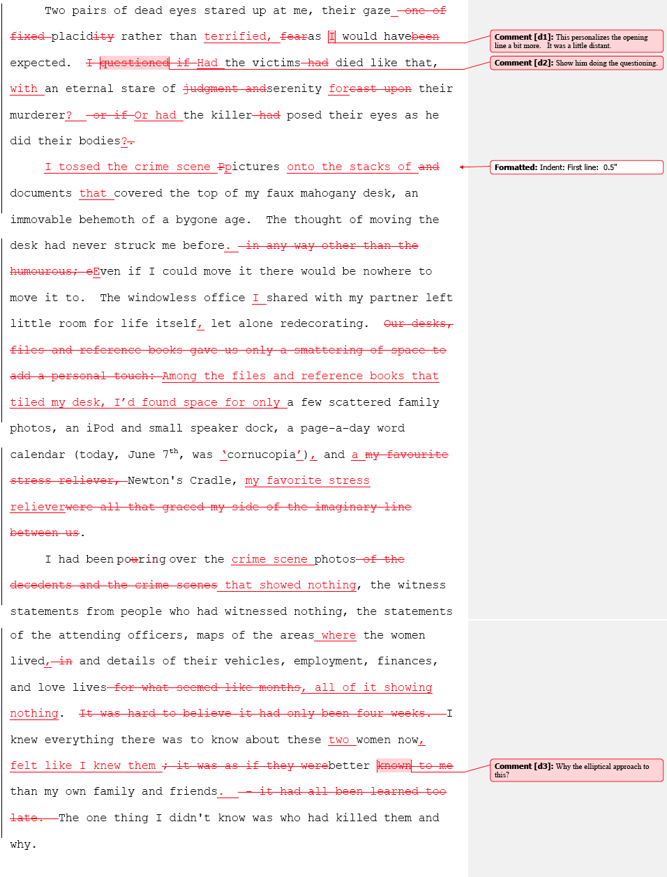 sample of line editing - during editing